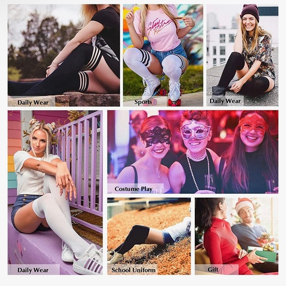 Thigh High Socks Green White - Picture 6 of 7